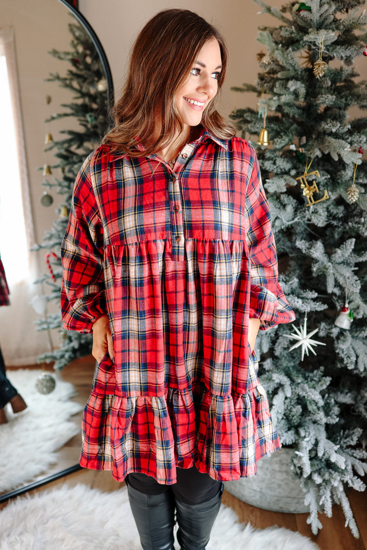 Palmer Plaid Shirt Dress - Red