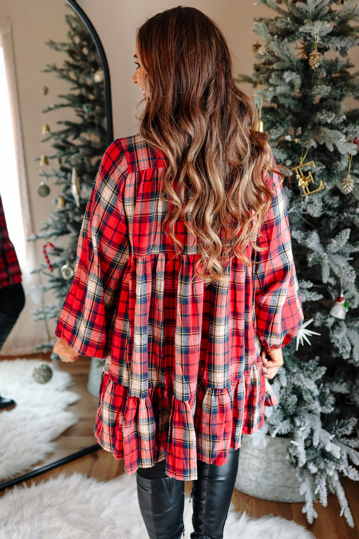 Palmer Plaid Shirt Dress - Red