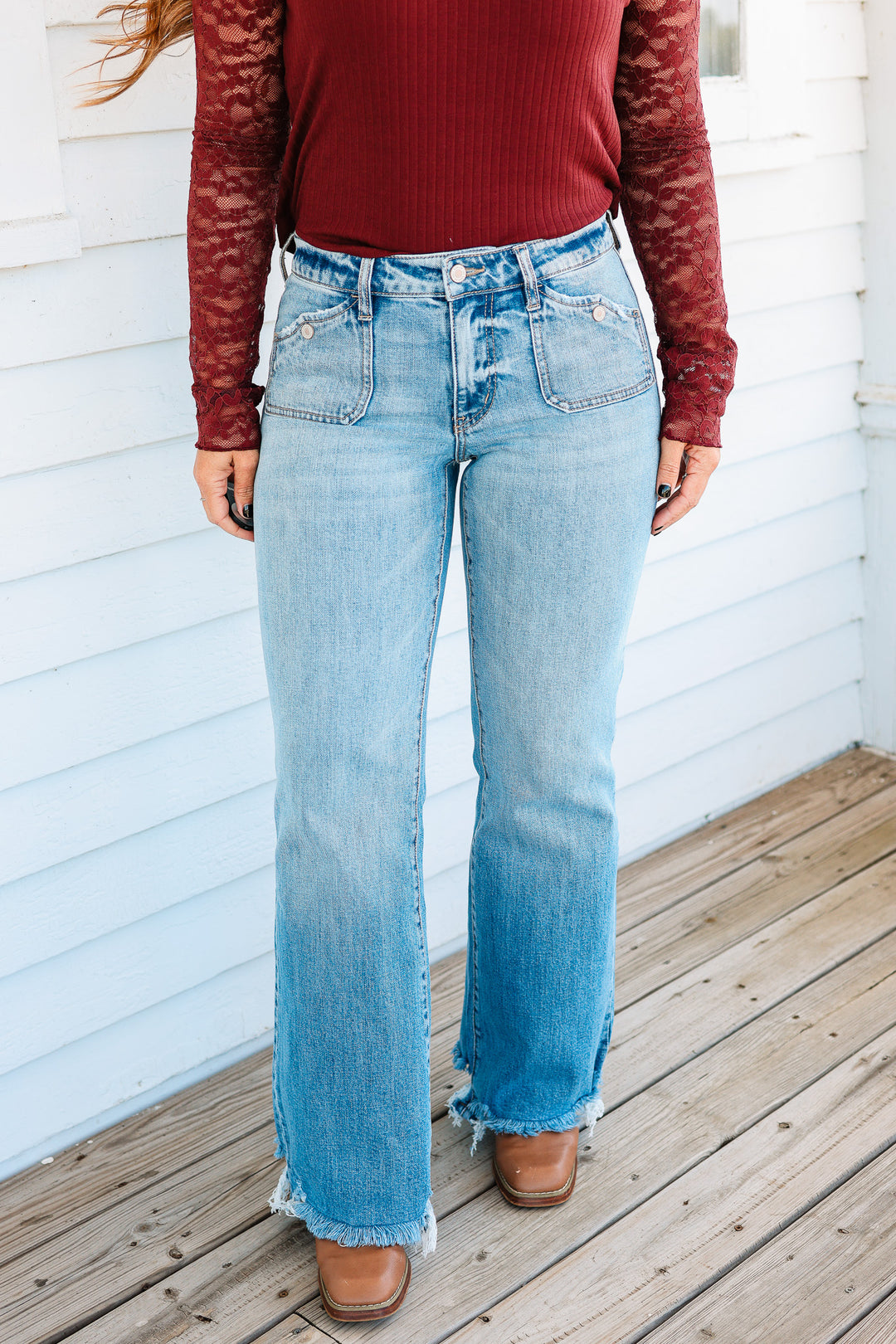 KANCAN: Marin Mid Rise Wide Flare