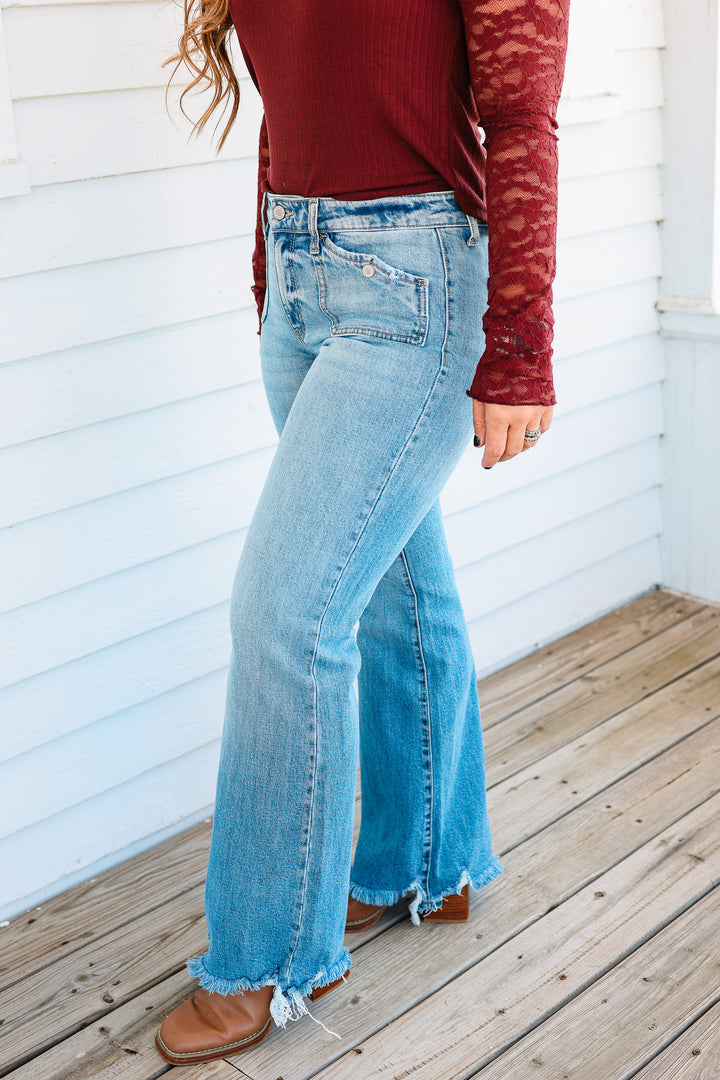 KANCAN: Marin Mid Rise Wide Flare