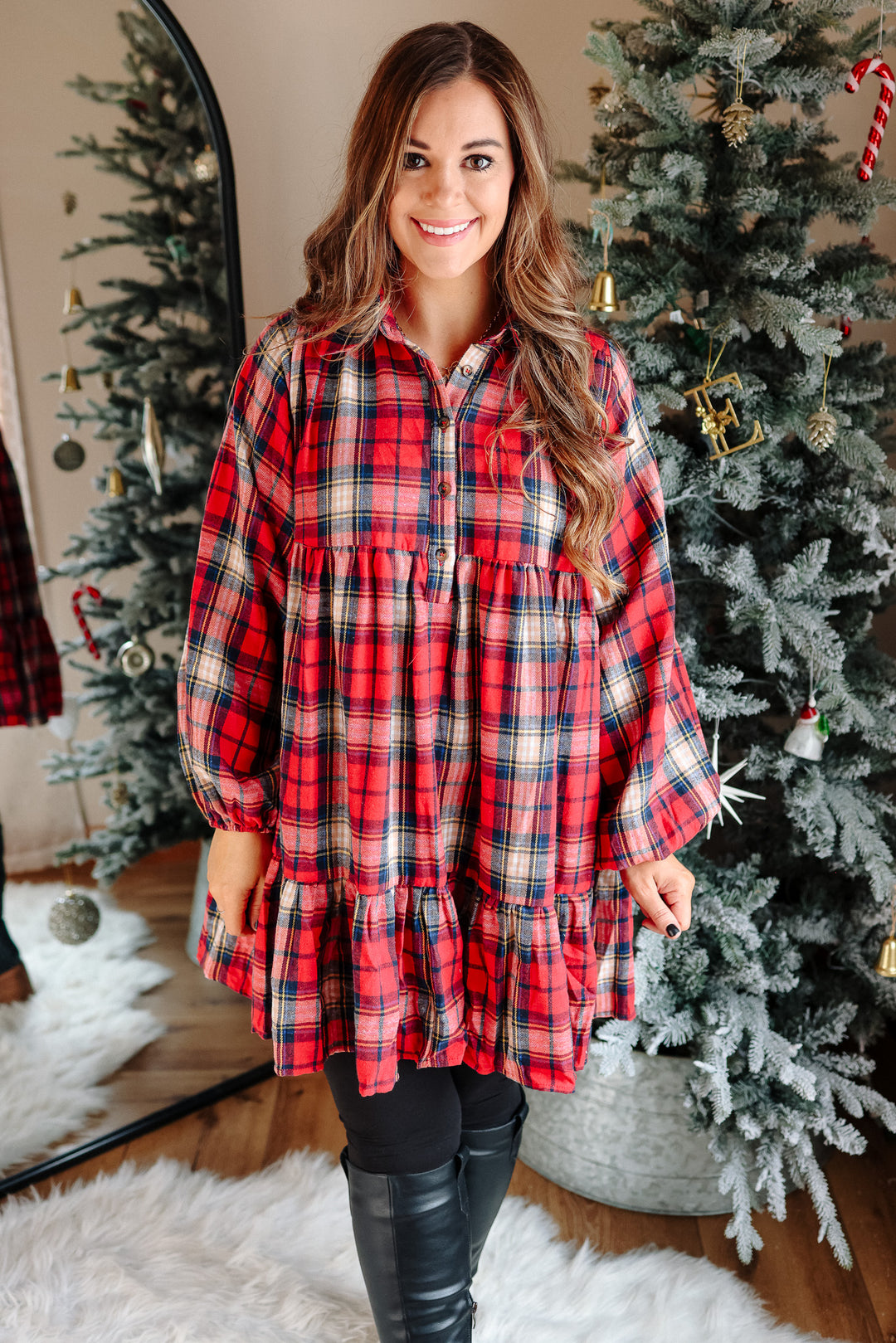 Palmer Plaid Shirt Dress - Red