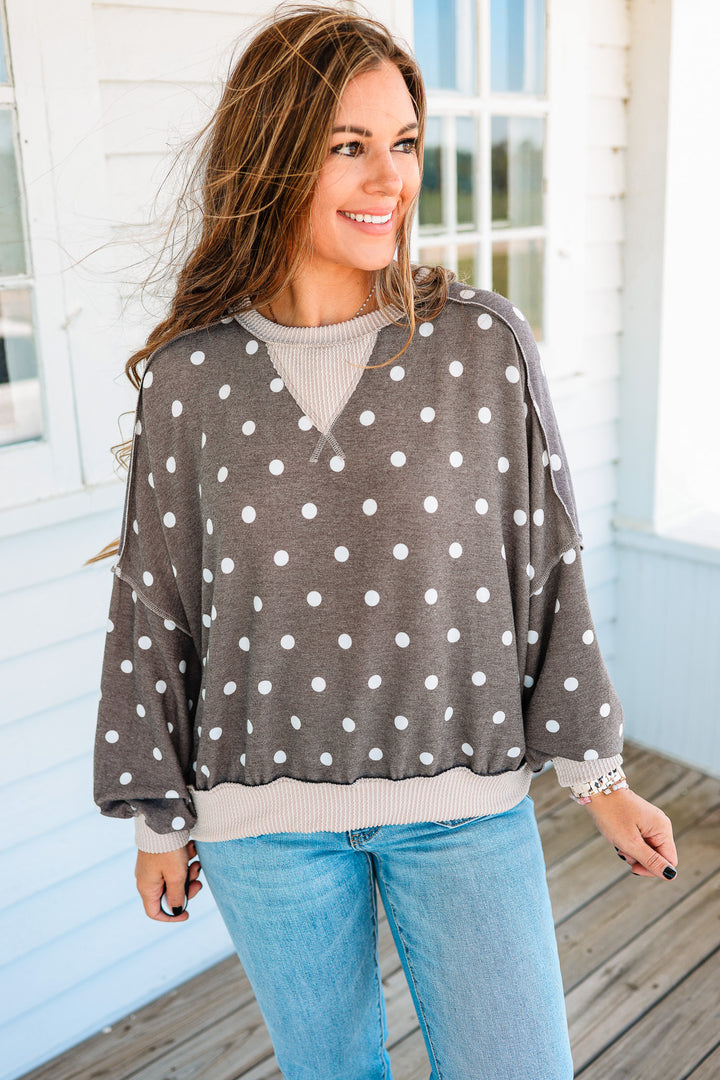 Reese Polka Dot Pullover - Brown Taupe