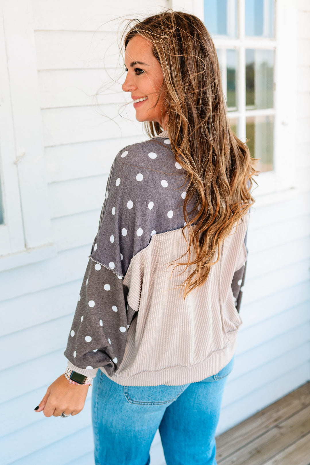 Reese Polka Dot Pullover - Brown Taupe