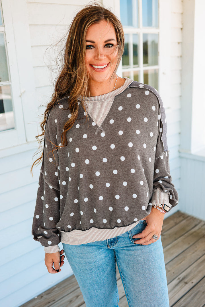 Reese Polka Dot Pullover - Brown Taupe