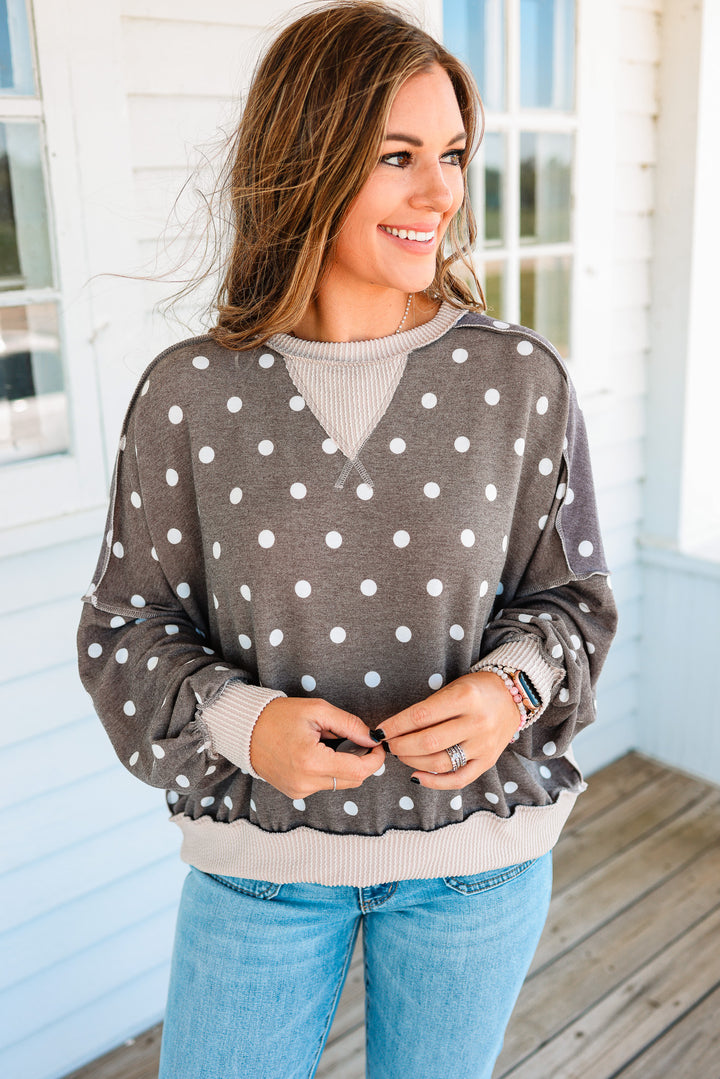 Reese Polka Dot Pullover - Brown Taupe