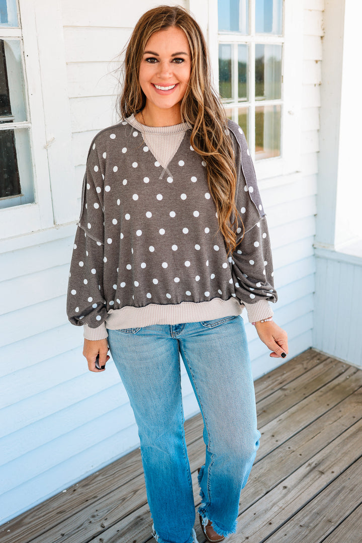 Reese Polka Dot Pullover - Brown Taupe