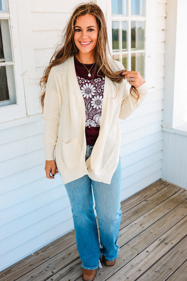 Tatum Slouchy Button Down Cardigan - Vanilla