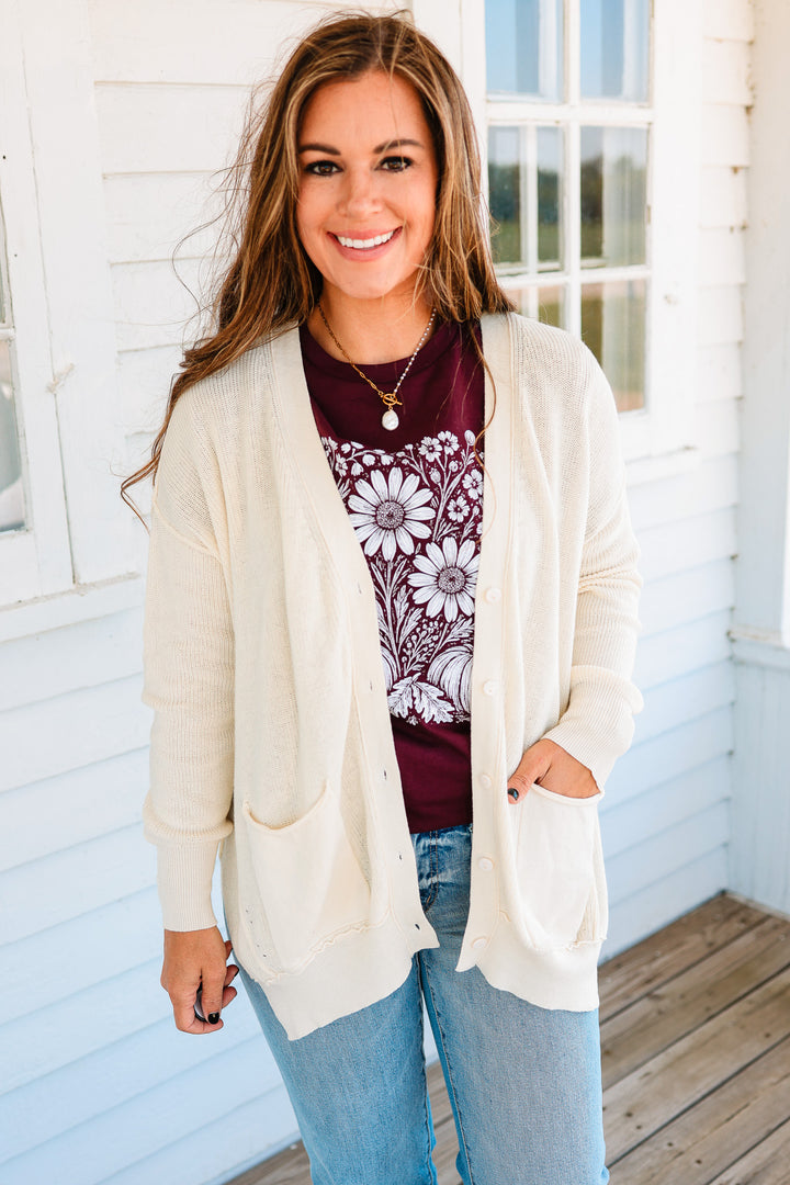 Tatum Slouchy Button Down Cardigan - Vanilla