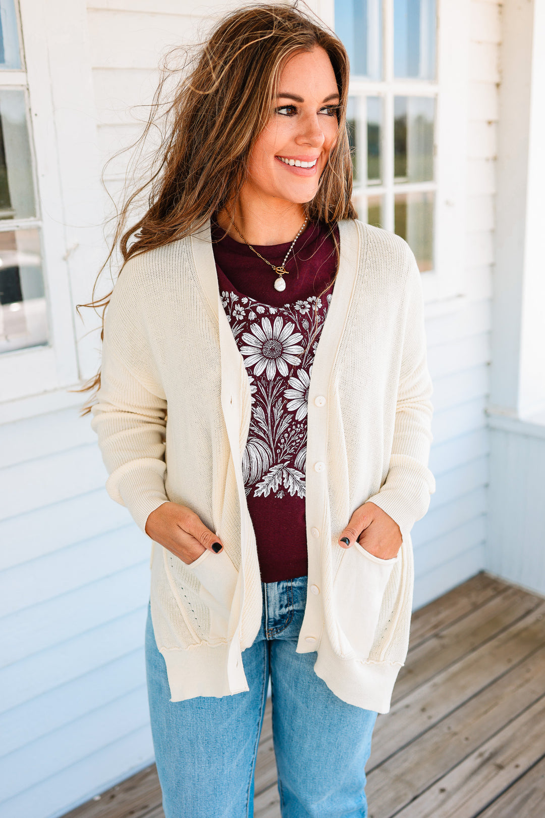 Tatum Slouchy Button Down Cardigan - Vanilla