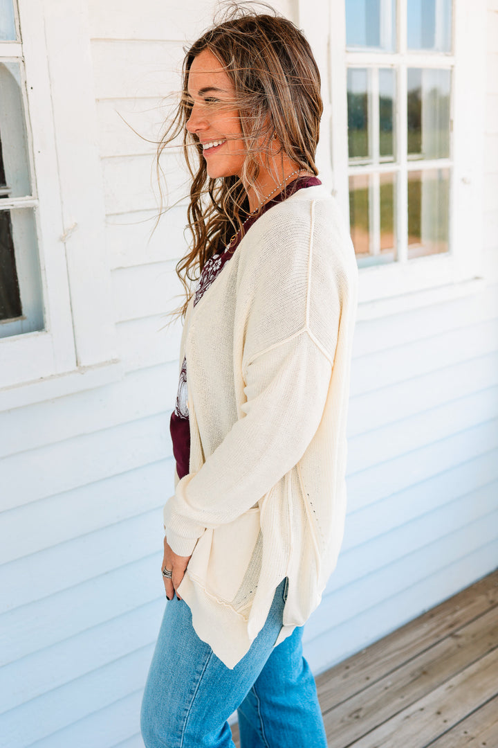 Tatum Slouchy Button Down Cardigan - Vanilla