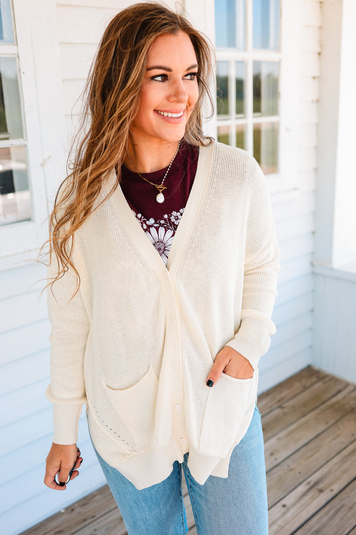 Tatum Slouchy Button Down Cardigan - Vanilla