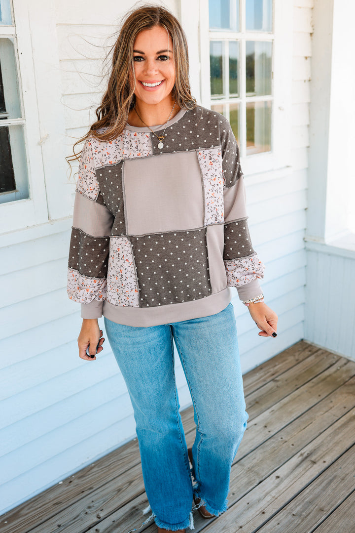 Parker Mixed Print Patchwork Pullover - Taupe/Brown