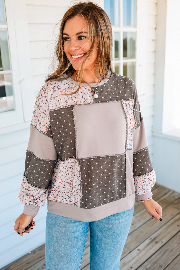 Parker Mixed Print Patchwork Pullover - Taupe/Brown