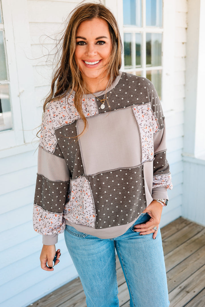 Parker Mixed Print Patchwork Pullover - Taupe/Brown
