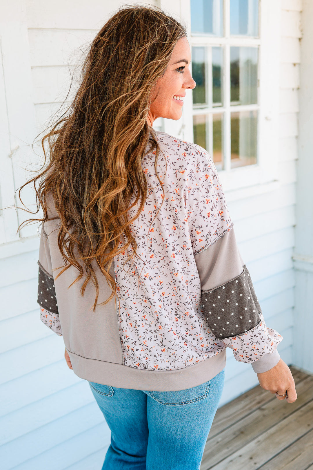 Parker Mixed Print Patchwork Pullover - Taupe/Brown