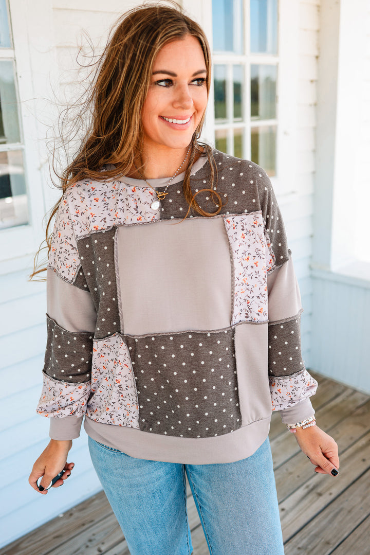 Parker Mixed Print Patchwork Pullover - Taupe/Brown