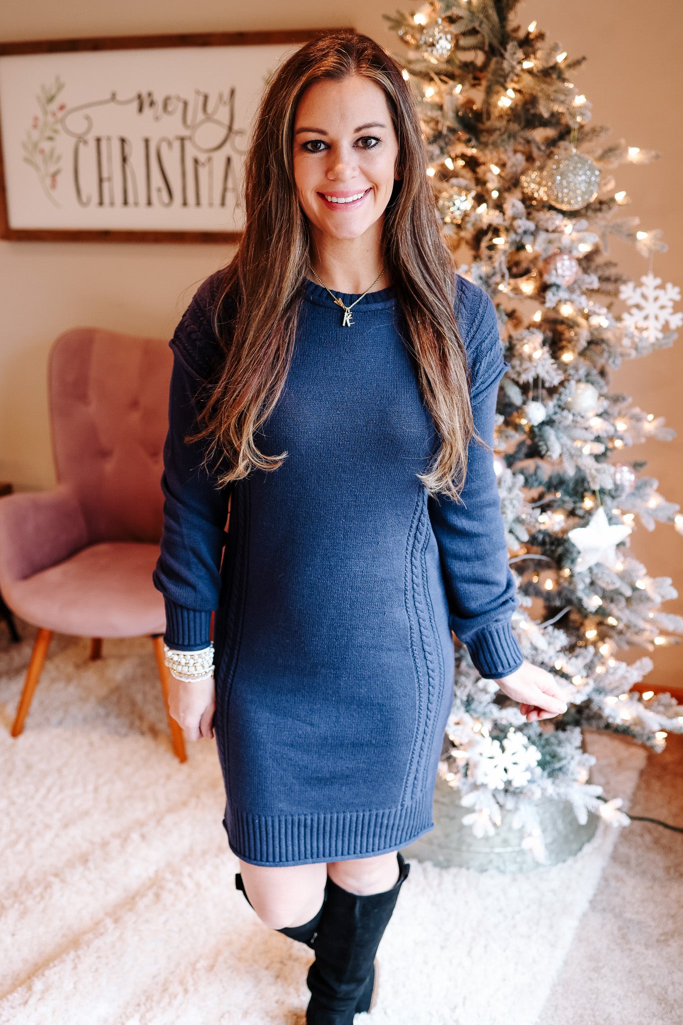 Hannah Cable Knit Sweater Dress