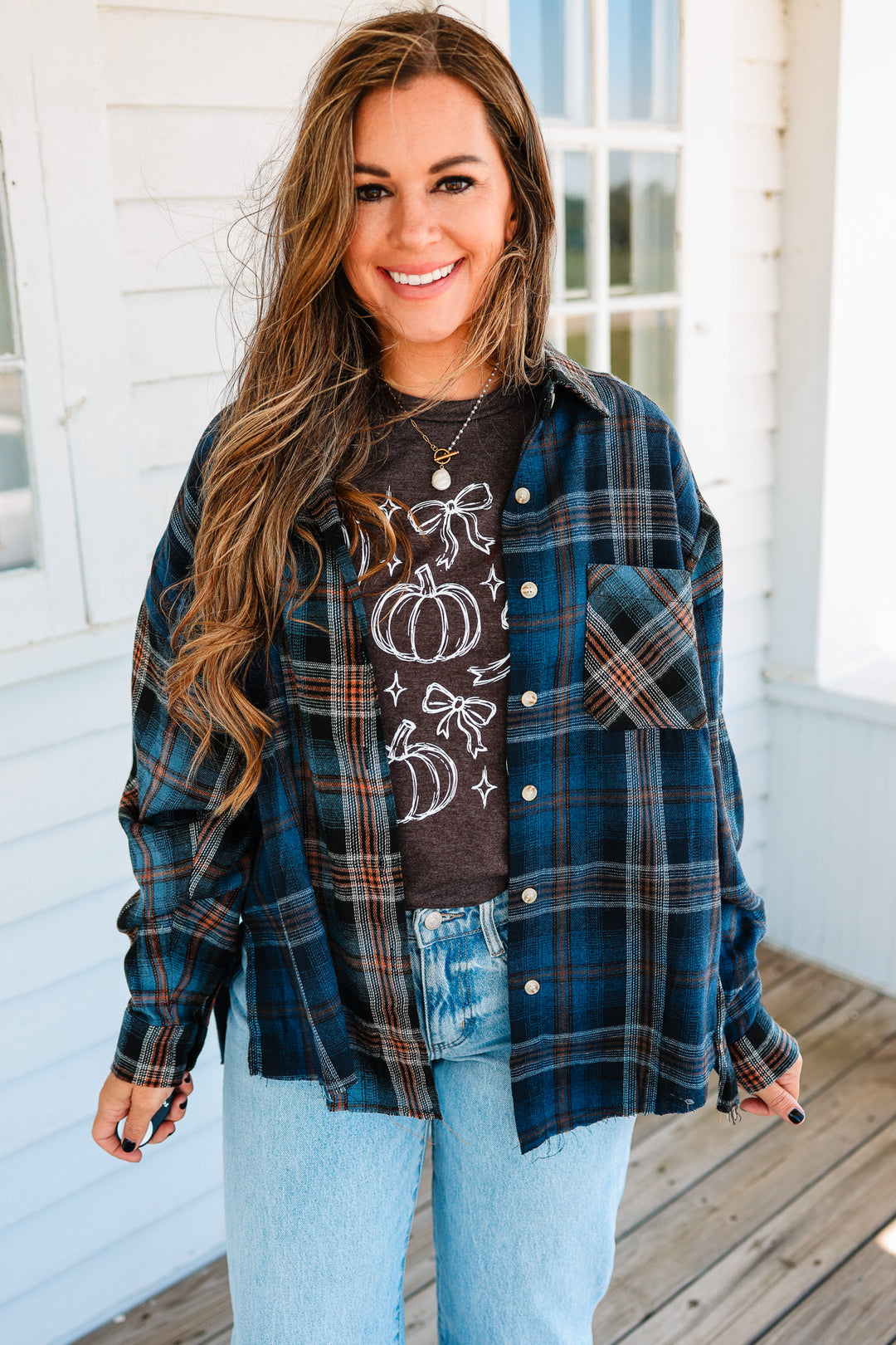 Kambrie Plaid Flannel Shirt - Navy