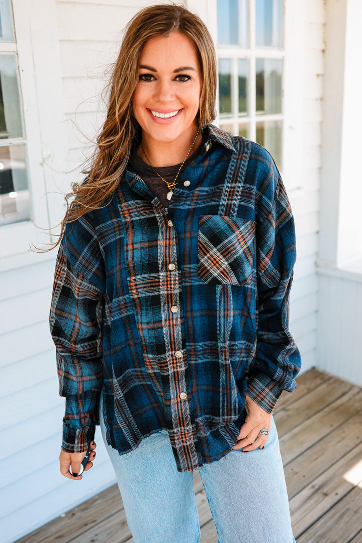 Kambrie Plaid Flannel Shirt - Navy
