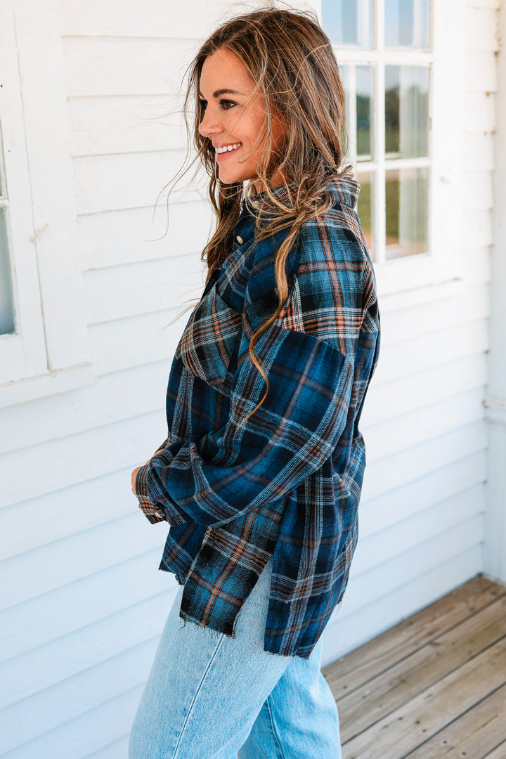 Kambrie Plaid Flannel Shirt - Navy