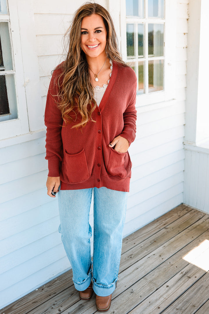 Tatum Slouchy Button Down Cardigan - Redwood