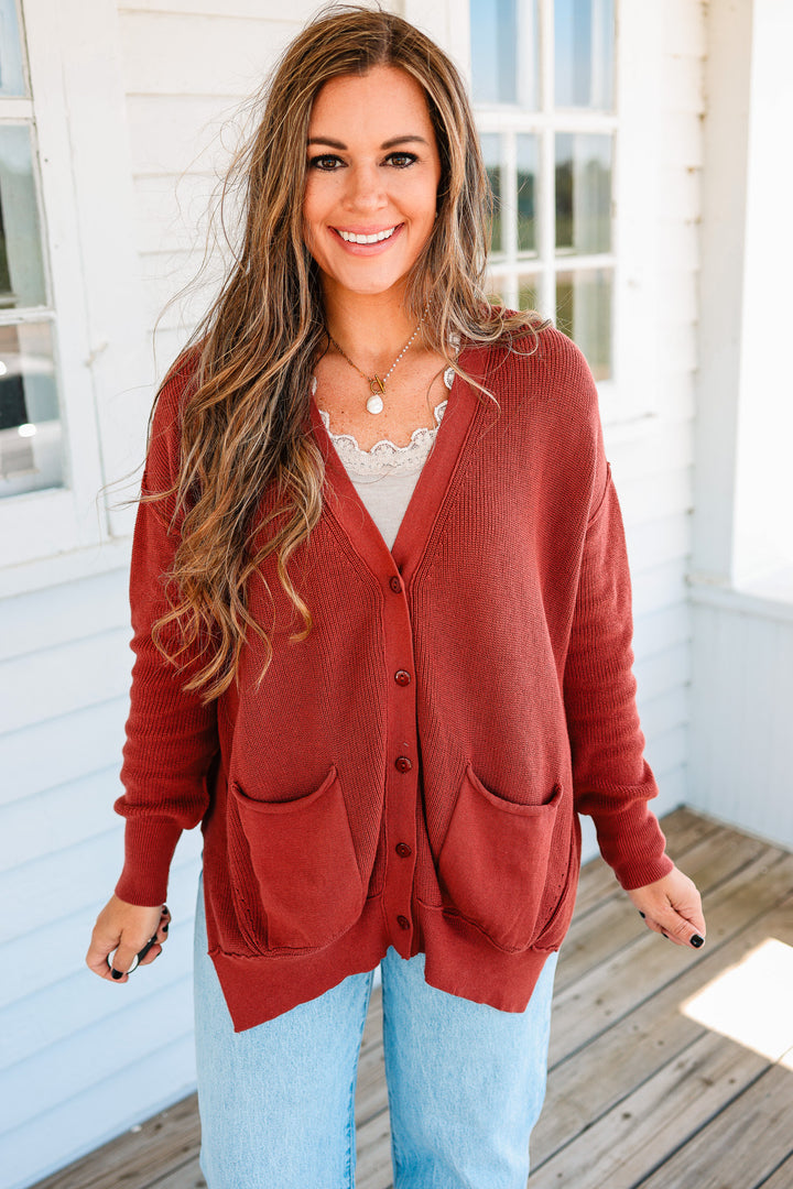 Tatum Slouchy Button Down Cardigan - Redwood