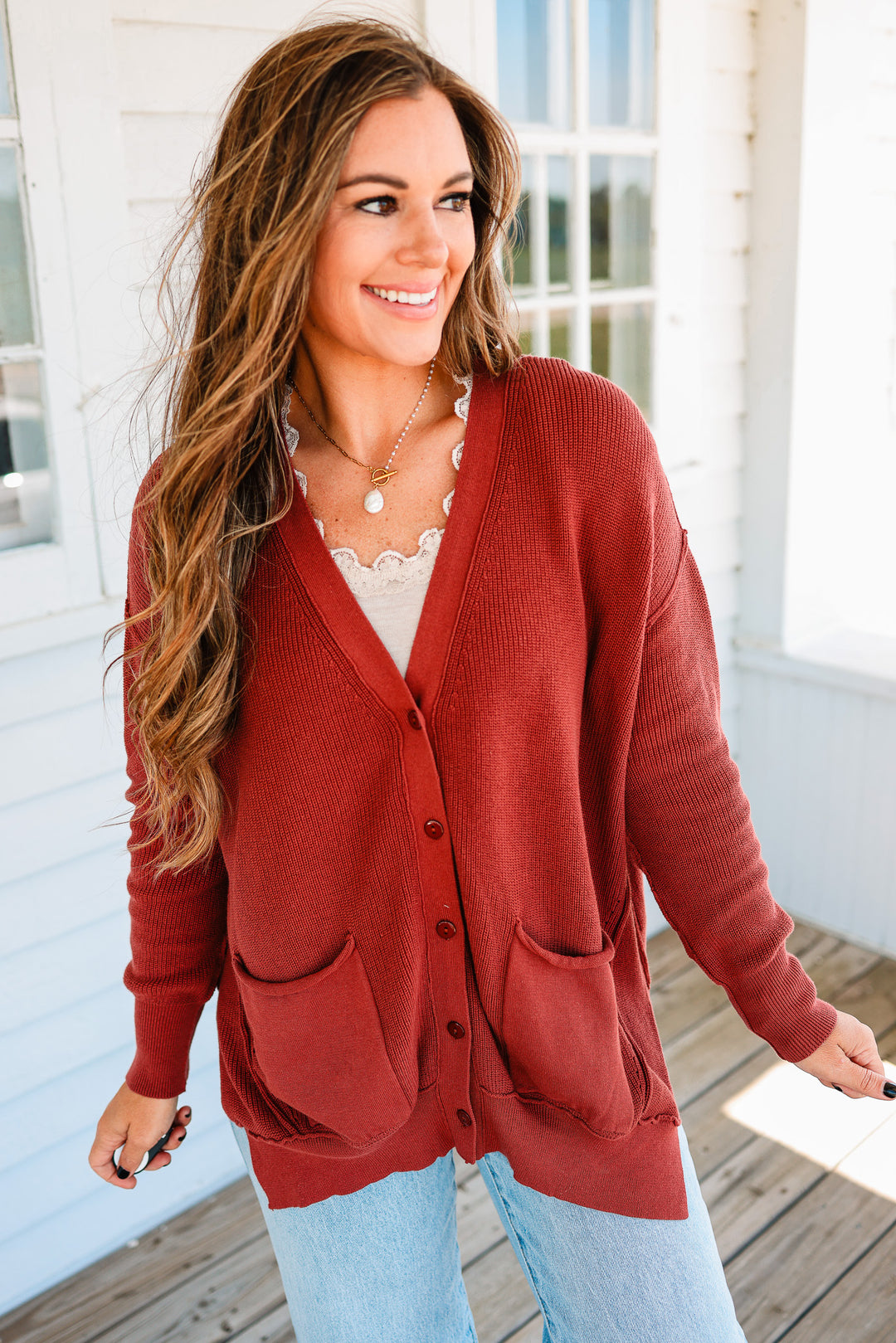 Tatum Slouchy Button Down Cardigan - Redwood