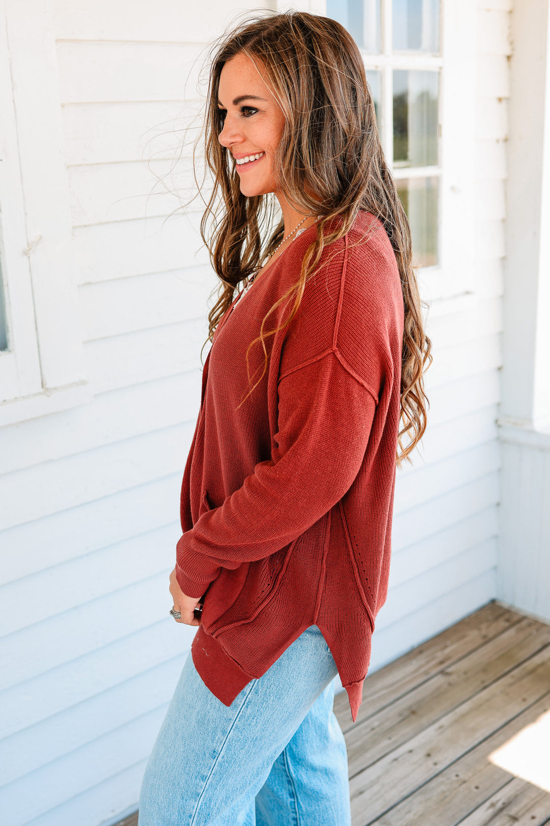 Tatum Slouchy Button Down Cardigan - Redwood