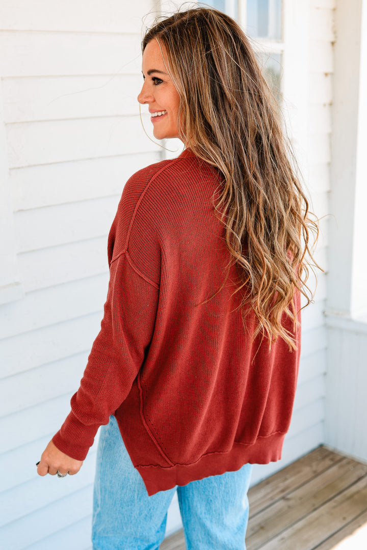 Tatum Slouchy Button Down Cardigan - Redwood