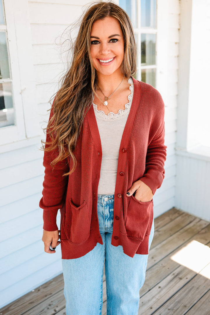 Tatum Slouchy Button Down Cardigan - Redwood
