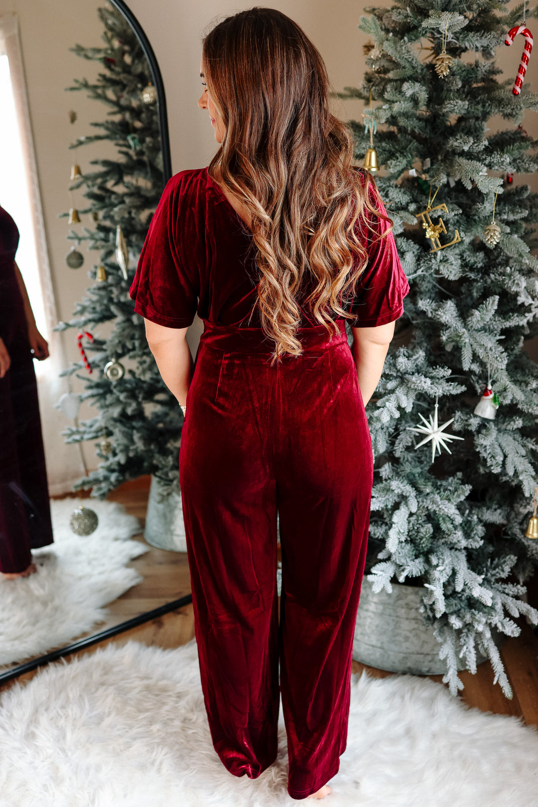 Caitlin Velvet Jumpsuit - Burgundy