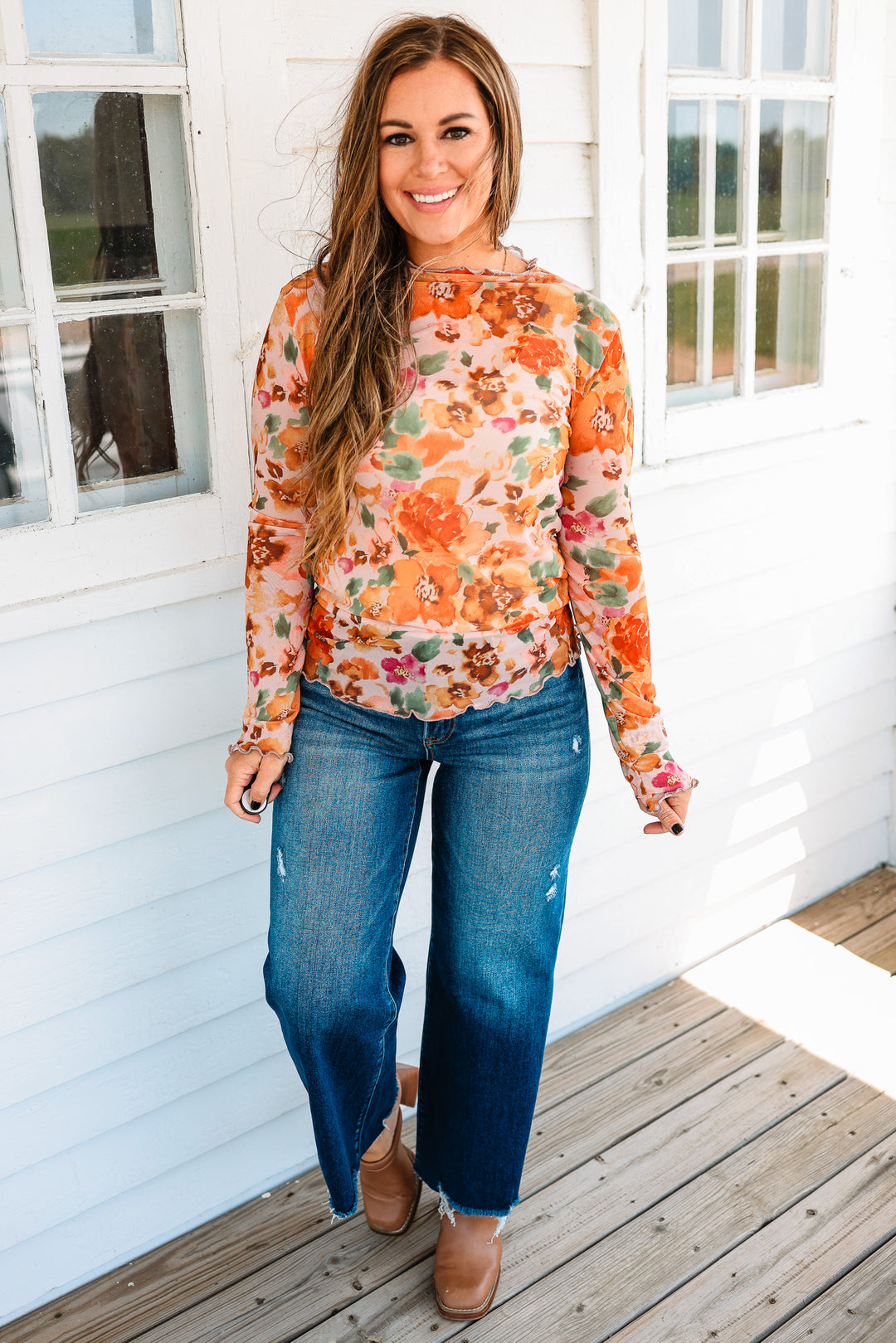 Finley Floral Mesh Top - Rust