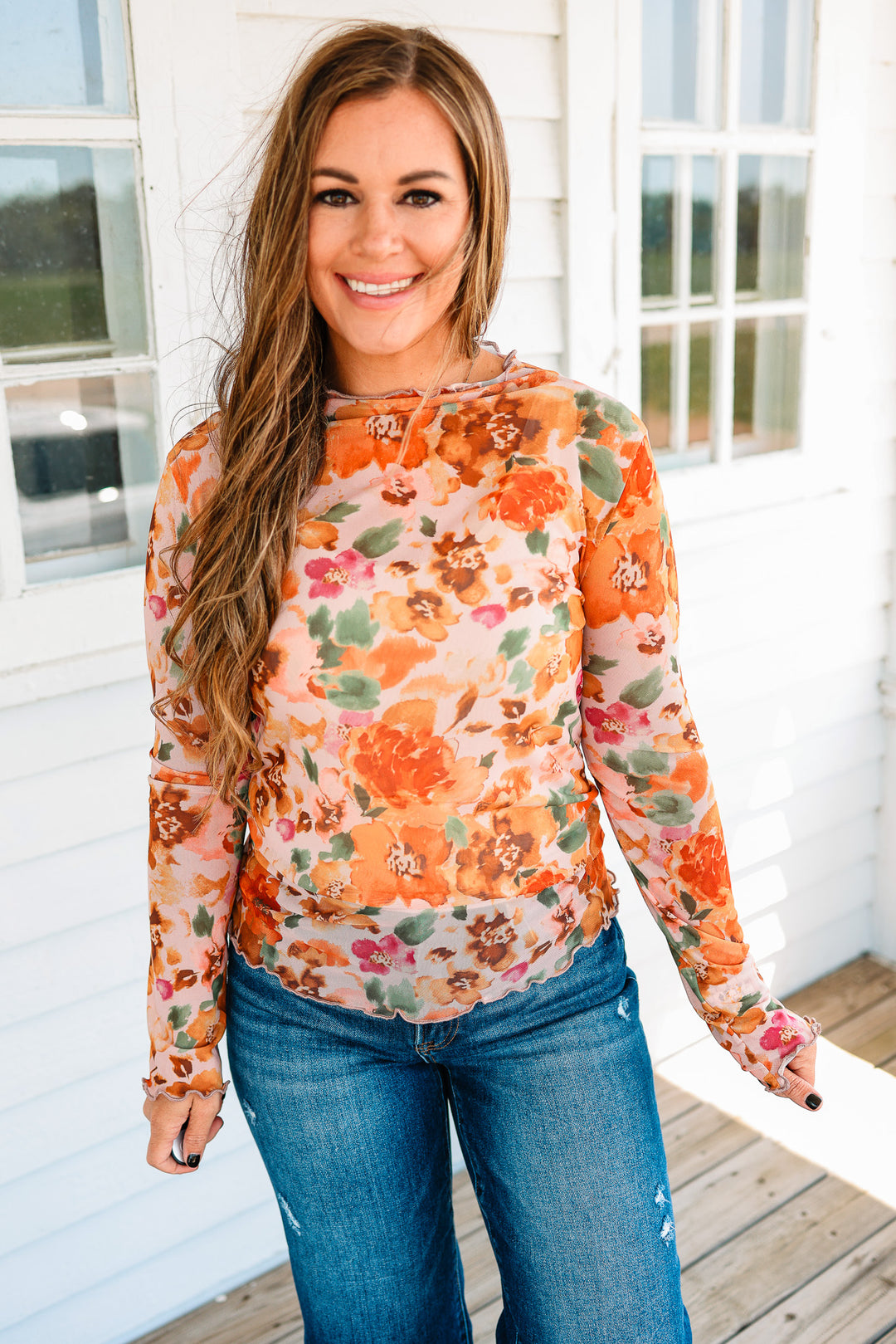 Finley Floral Mesh Top - Rust