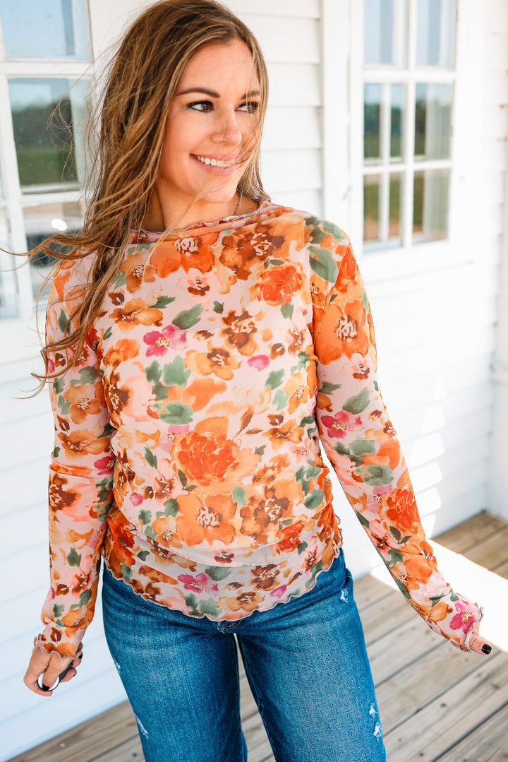 Finley Floral Mesh Top - Rust