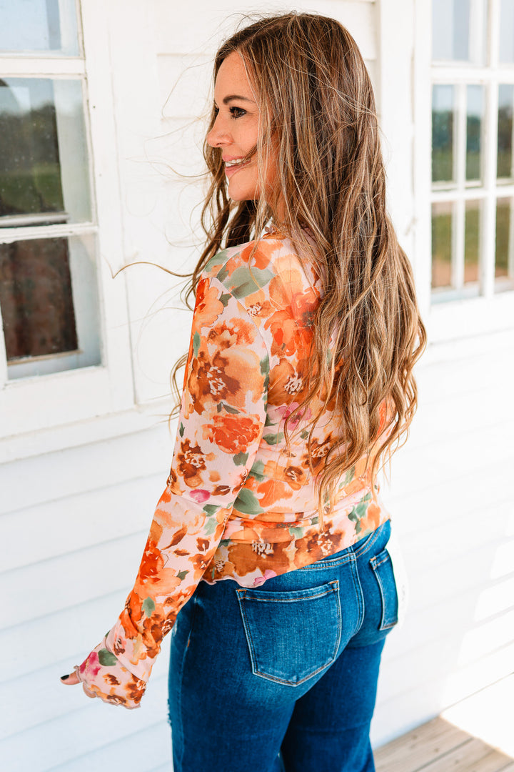 Finley Floral Mesh Top - Rust