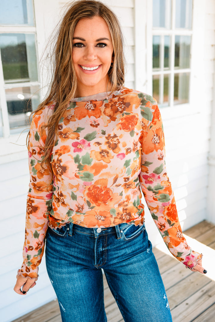 Finley Floral Mesh Top - Rust