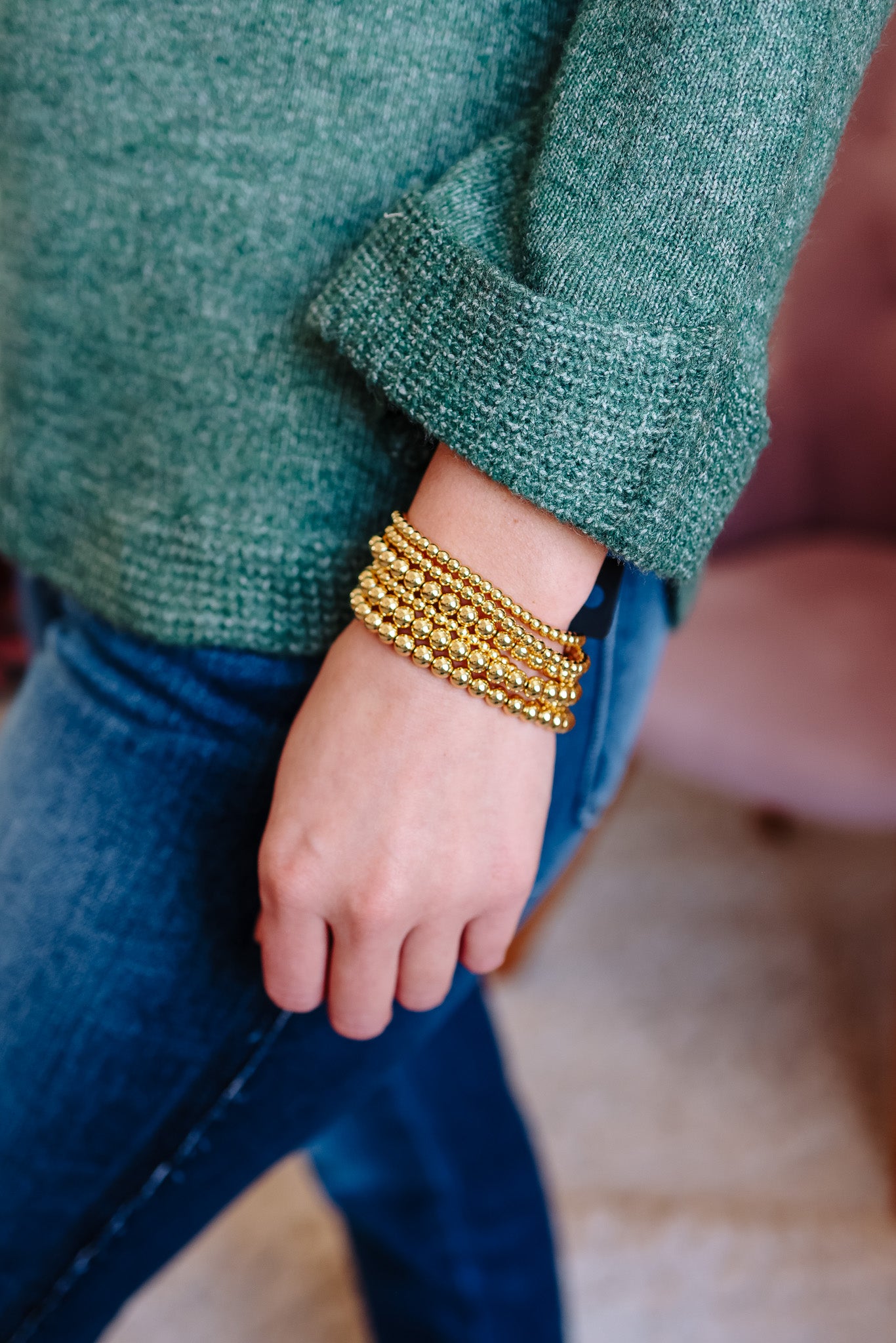 Stacked Beaded Bracelet - Gold