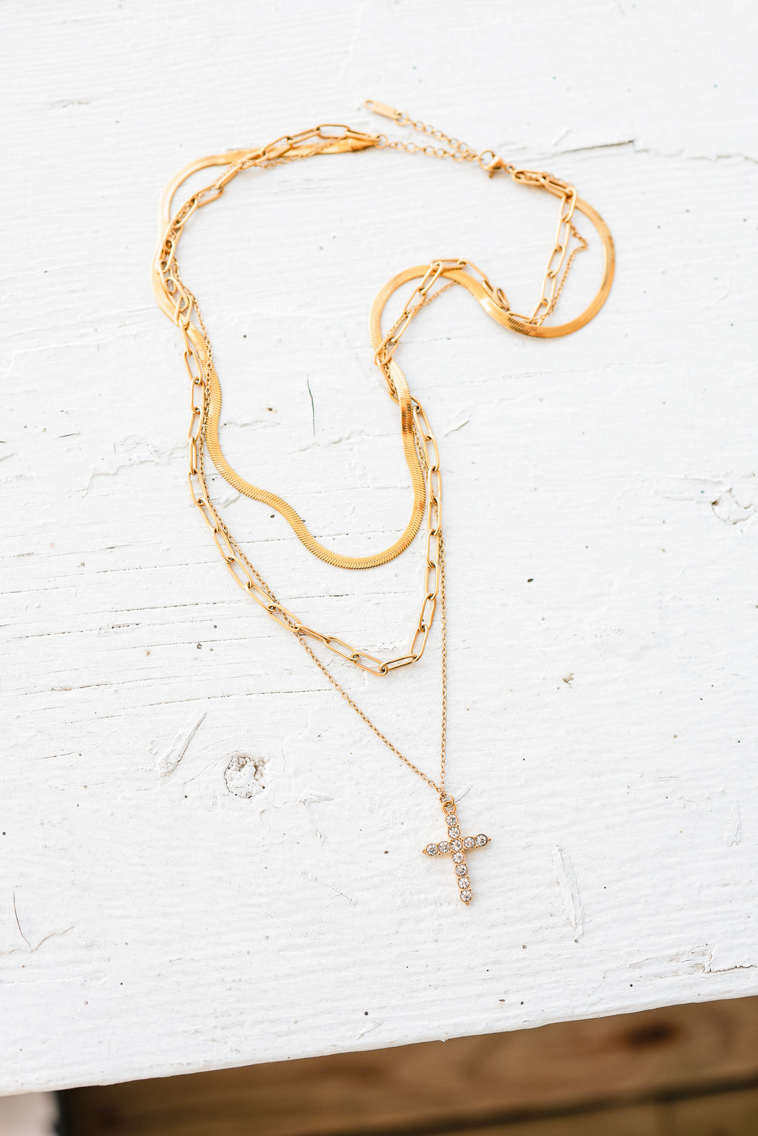 Rhinestone Cross Layered Pendant Necklace
