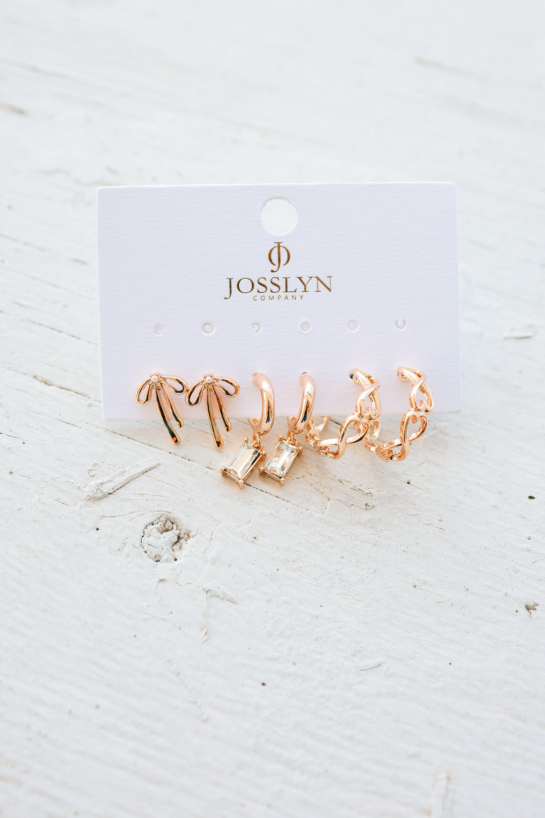 Baguette Stone Hoop, Bow Trio Earring Set