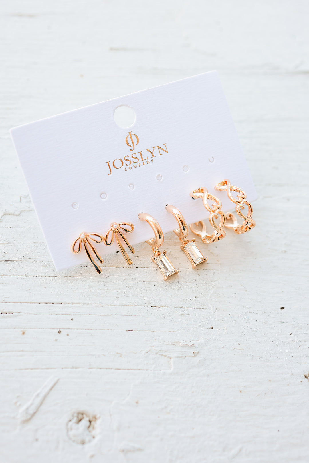 Baguette Stone Hoop, Bow Trio Earring Set