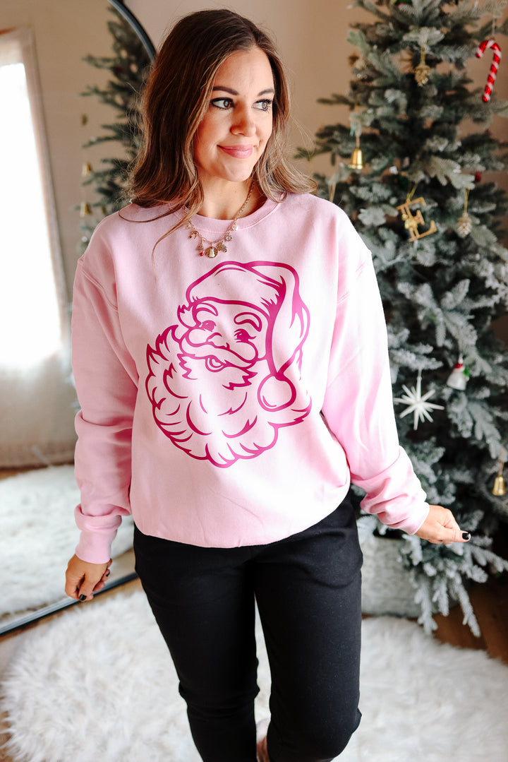 Santa Outline Graphic Sweatshirt - Classic Pink