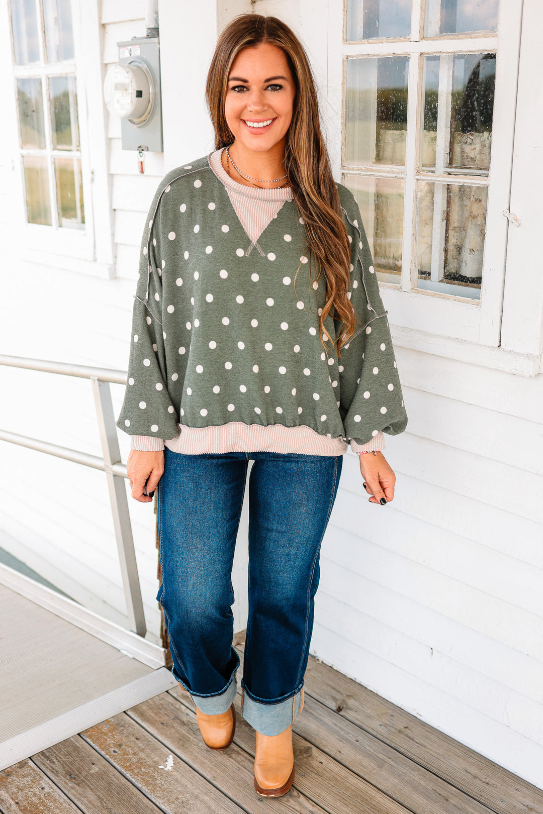 Reese Polka Dot Pullover - Olive
