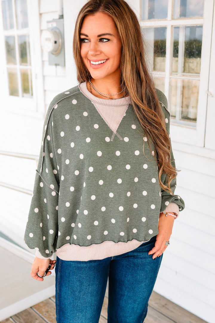 Reese Polka Dot Pullover - Olive