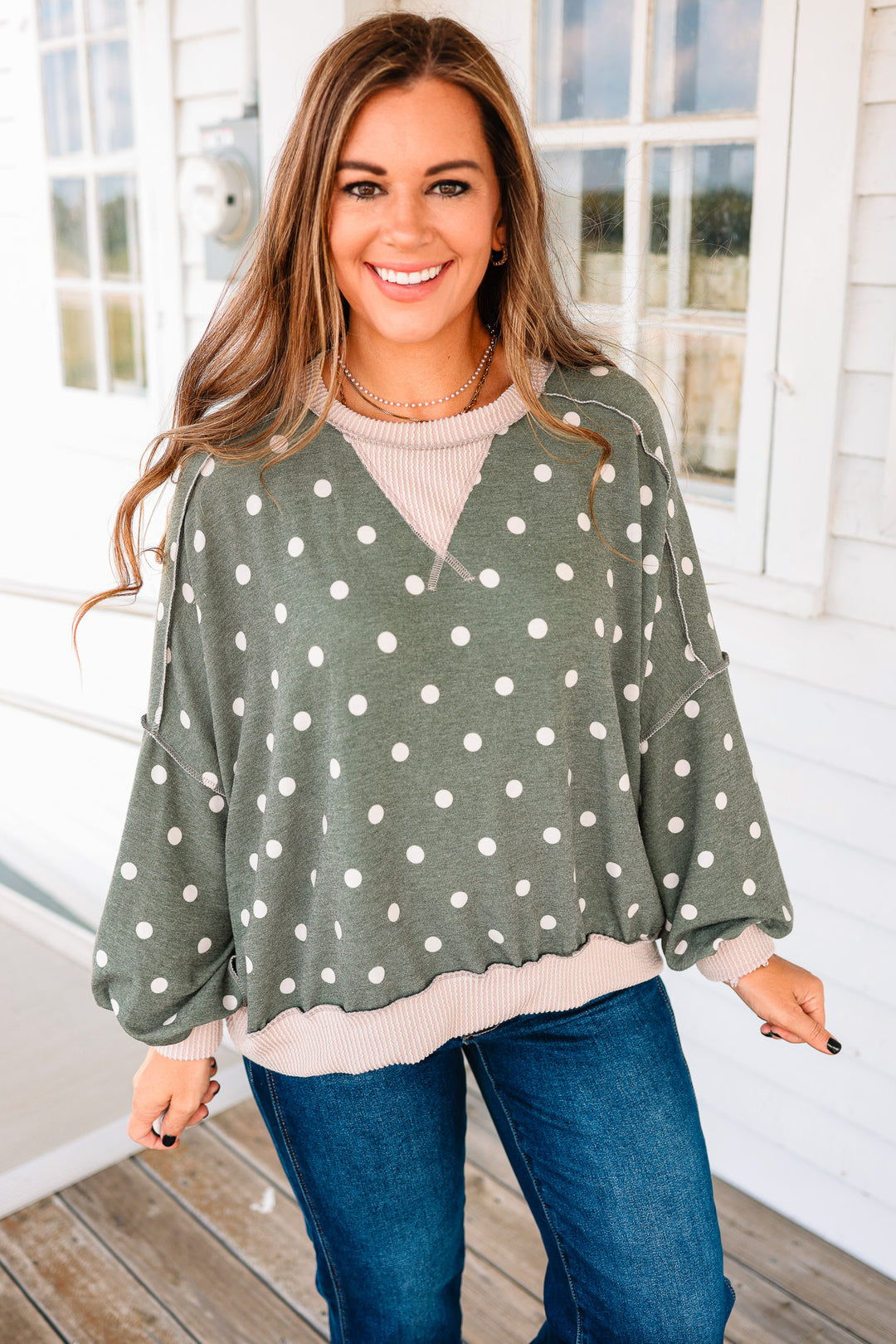 Reese Polka Dot Pullover - Olive
