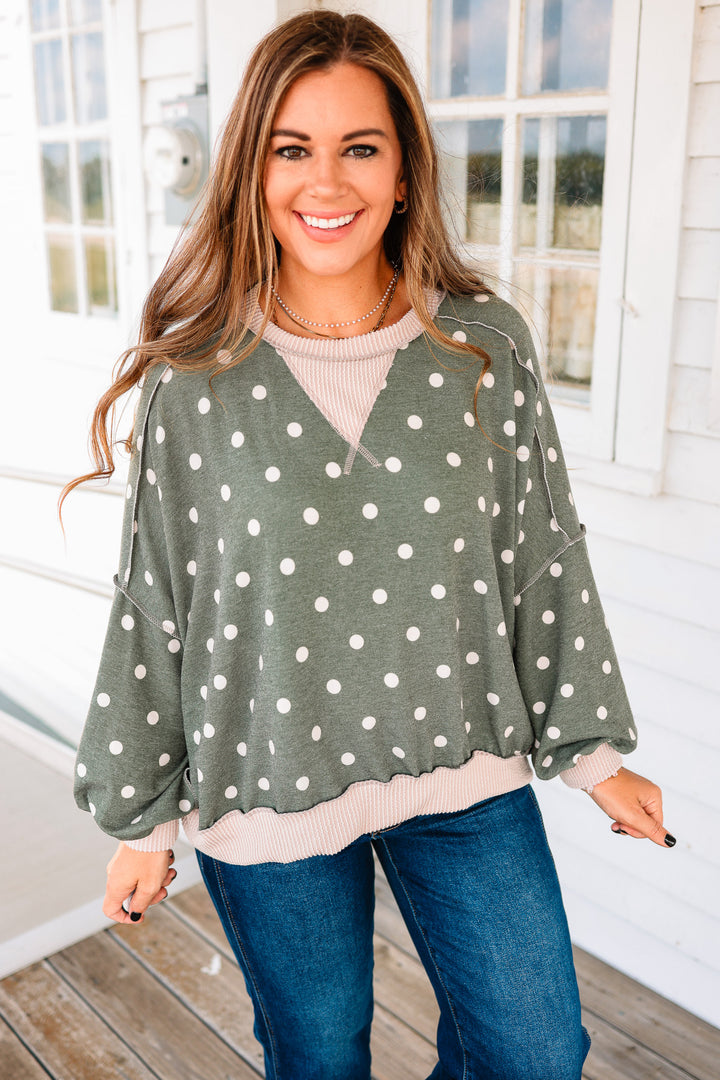 Reese Polka Dot Pullover - Olive