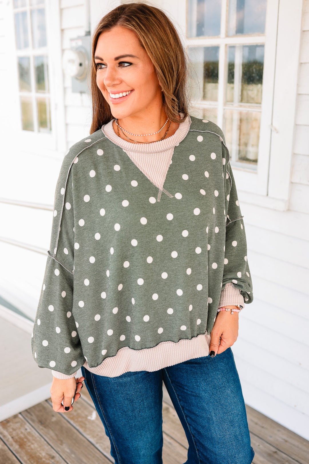 Reese Polka Dot Pullover - Olive