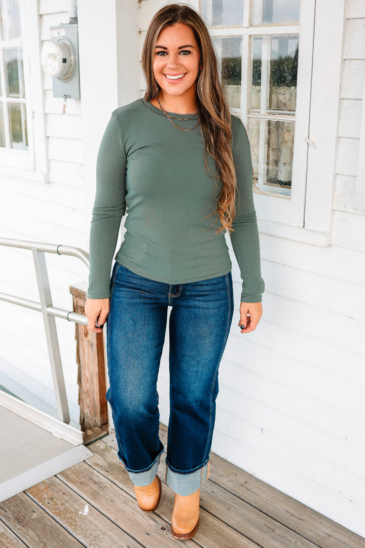 Lennon Ribbed Long Sleeve Top - Green