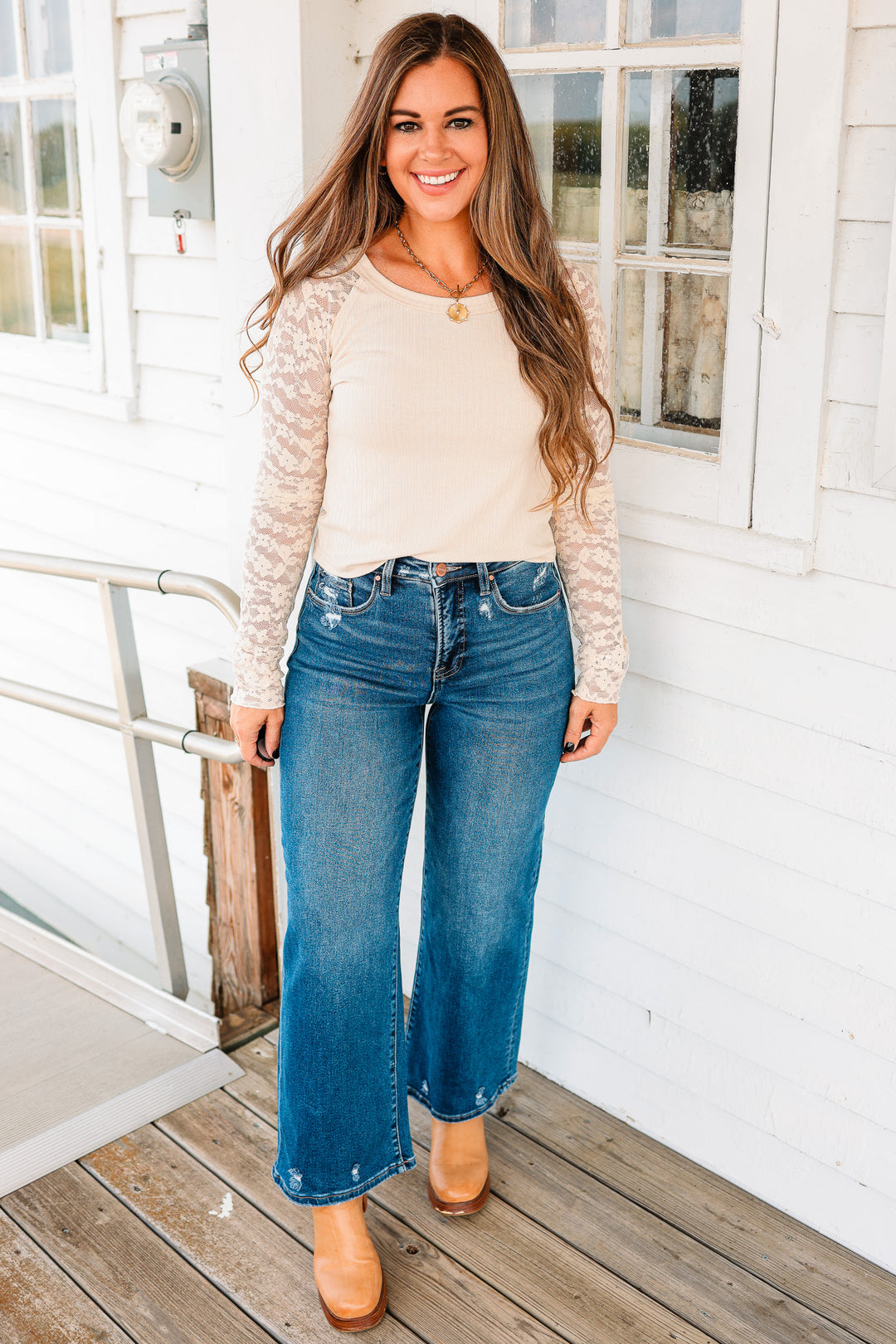 RISEN: Andi Tummy Control Crop Wide Jeans - Dark