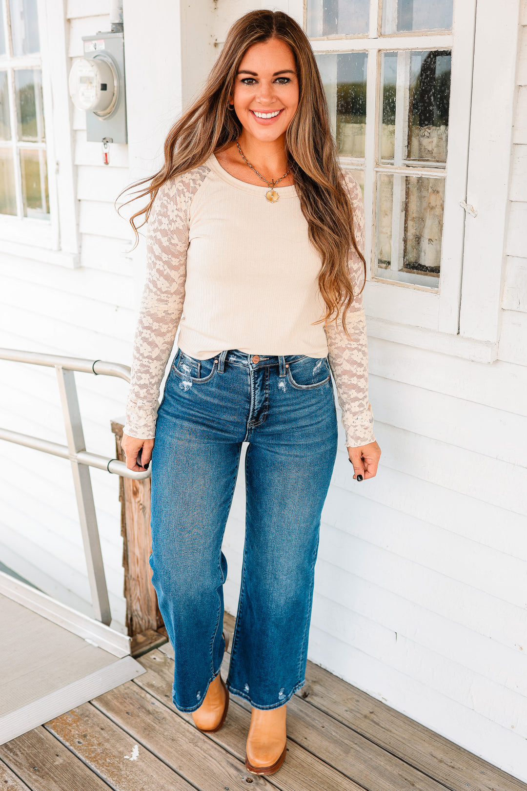 RISEN: Andi Tummy Control Crop Wide Jeans - Dark