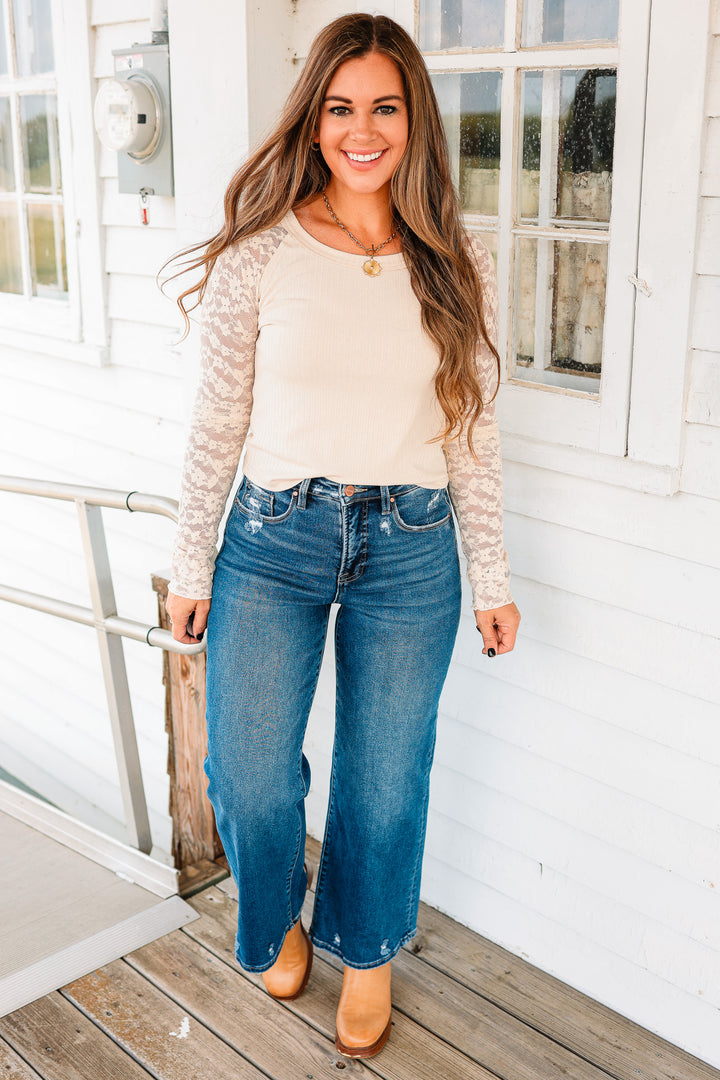 RISEN: Andi Tummy Control Crop Wide Jeans - Dark